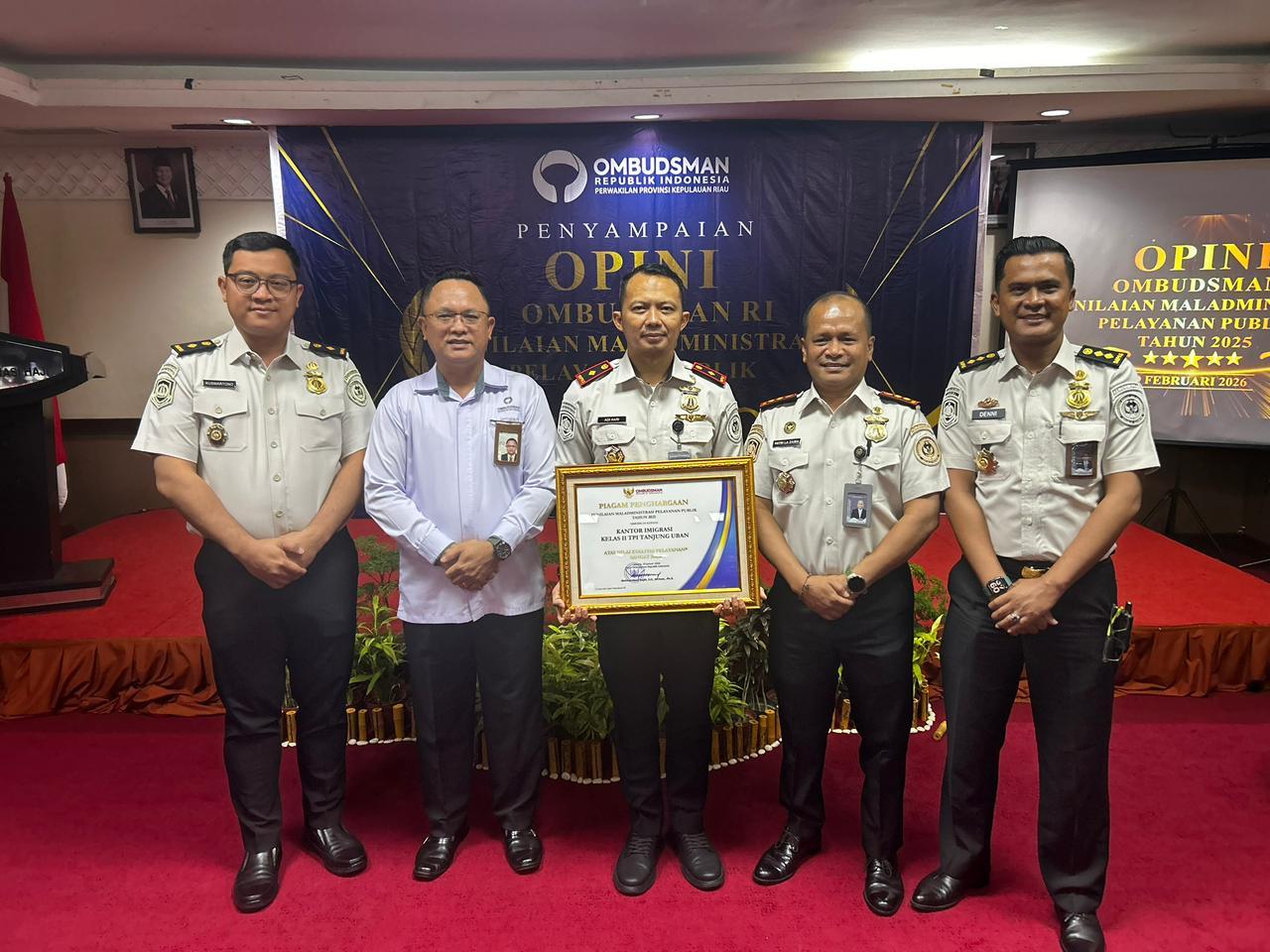 Kantor Imigrasi Tanjung Uban Raih Opini Sangat Baik dari Ombudsman RI 